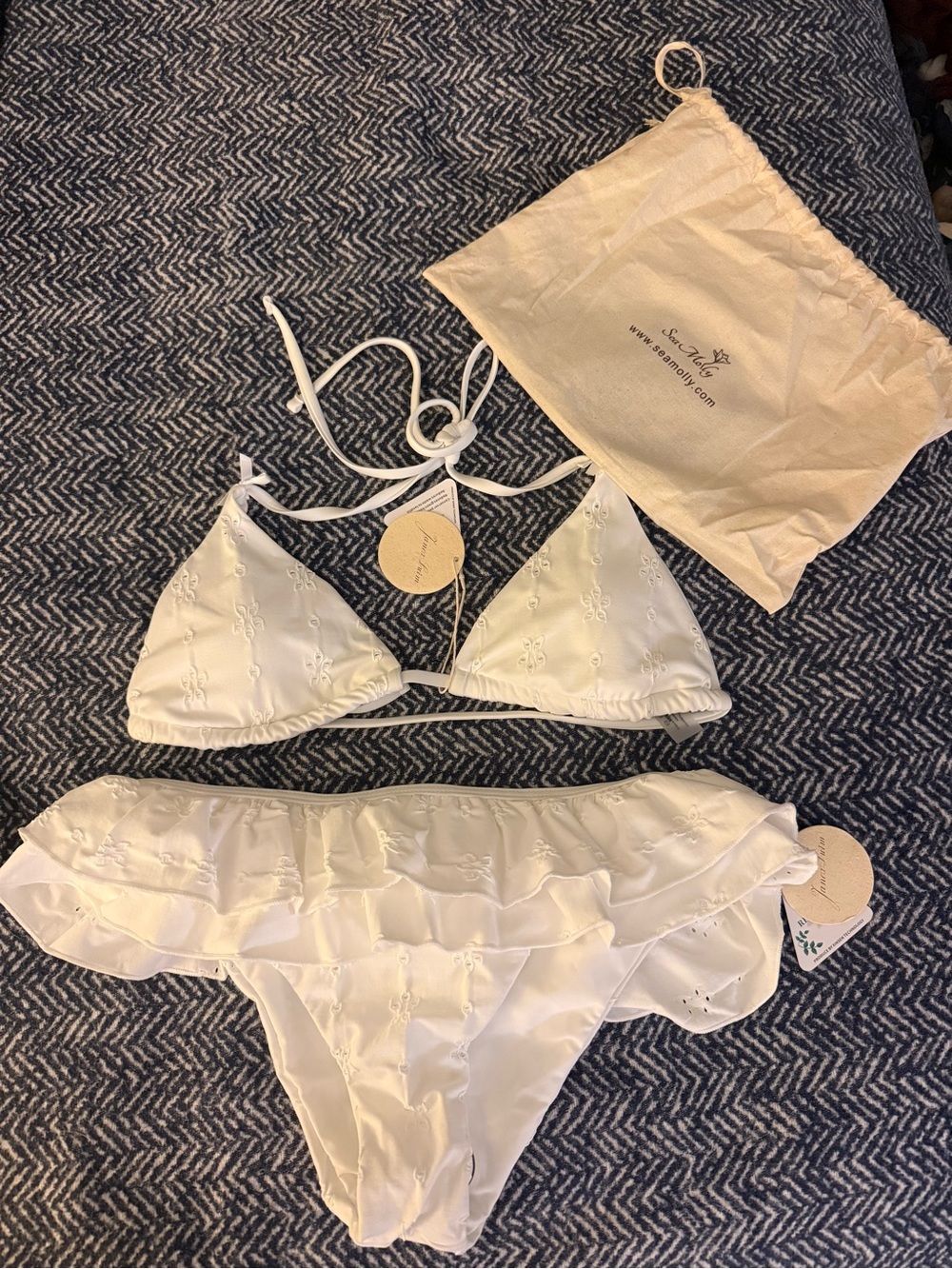 Seafolly White Embroidered Ruffle Triangle Bikini